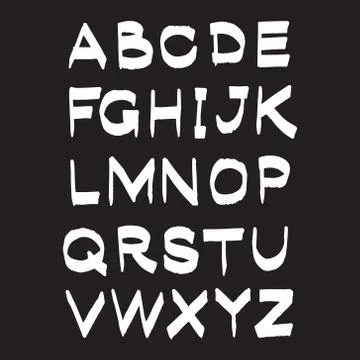 Vector hand drawn alphabet isolated white on black illustration. ABC vector. Stock Illustration