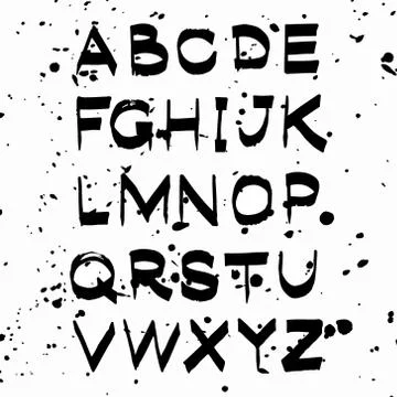 Vector hand drawn alphabet isolated black on white with black spots illustrat Stock Illustration