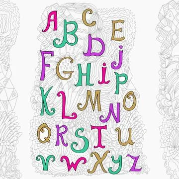 Vector hand drawn alphabet isolated on white background and cute doodle Stock Illustration