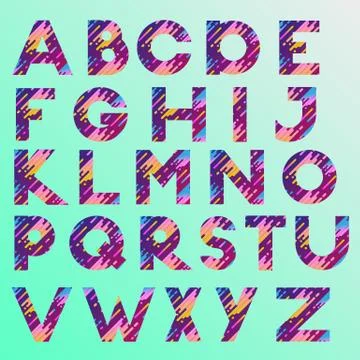 Vector hand drawn alphabet with moder pattern fill Illustrazione stock