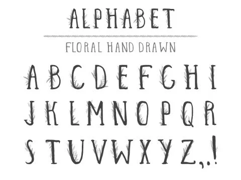 Vector hand drawn alphabet in style grunge with floral elements.  イラスト素材