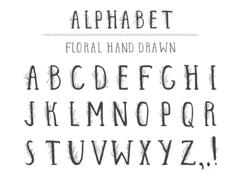 Vector hand drawn alphabet in style grunge with floral elements.  イラスト素材