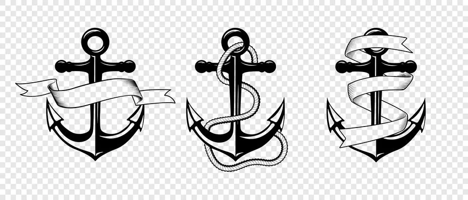 Vector Hand drawn Anchor Icon Set Isolated. Design Template for Tattoos, Tshirt Stock Illustration