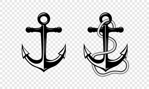 Vector Hand drawn Anchor Icon Set Isolated. Design Template for Tattoos, Tshirt Stock Illustration