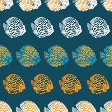 Vector hand drawn angelfish seamless pattern print background. Stock Illustration