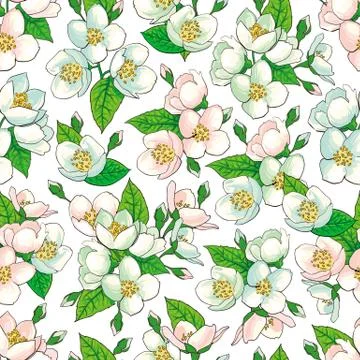 Vector hand drawn apple tree seamless pattern Illustrazione stock