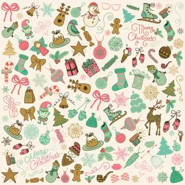 Vector Hand Drawn Artistic Christmas Doodles Clip-art Stock Illustration