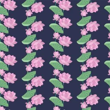 Vector of Hand drawn background of Beautiful lotus flowers and leaves. Stock Illustration