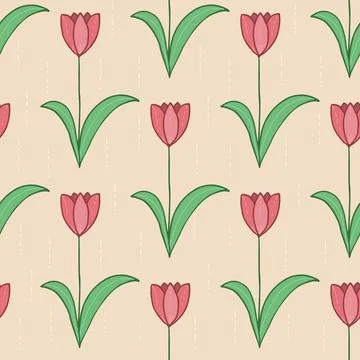 Vector hand drawn background with tulips. Vintage seamless pattern Tulips Stock Illustration