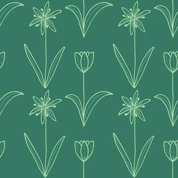 Vector hand drawn background with tulips. Vintage seamless pattern Tulips Stock Illustration