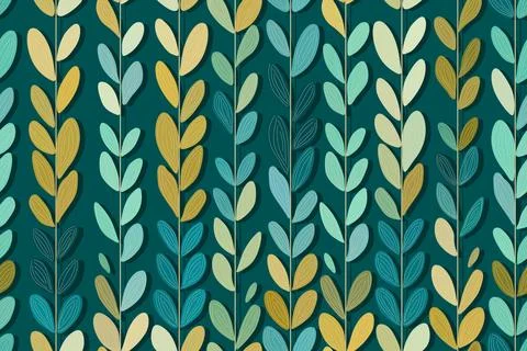 Vector hand drawn background with turquoise branches and leaves Illustrazione stock