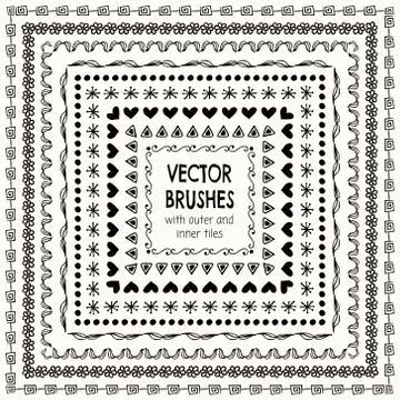 Vector Hand Drawn Balck Pattern Brushes, Borders, Frames Stock Illustration