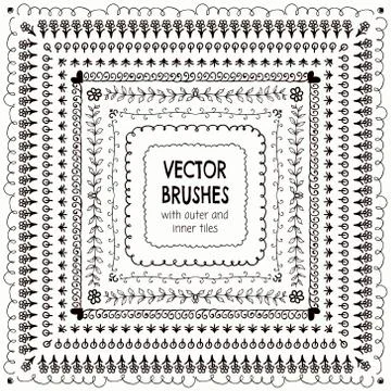 Vector Hand Drawn Balck Pattern Brushes, Borders, Frames Stock Illustration