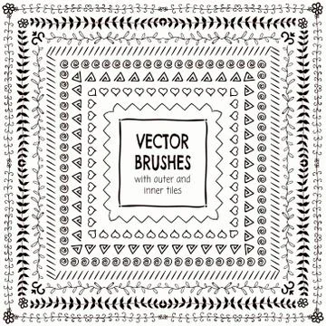 Vector Hand Drawn Balck Pattern Brushes, Borders, Frames Stock Illustration