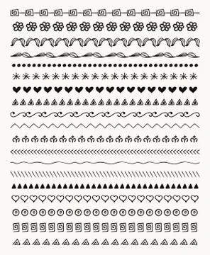 Vector Hand Drawn Balck Pattern Brushes, Line Borders Illustrazione stock