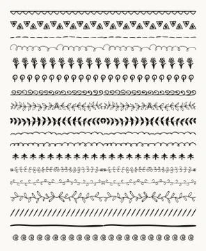 Vector Hand Drawn Balck Pattern Brushes, Line Borders イラスト素材