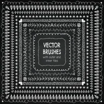Vector Hand Drawn Balck Pattern Brushes, Borders, Frames 스톡 일러스트