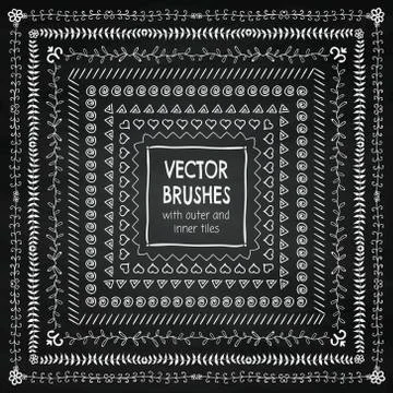 Vector Hand Drawn Balck Pattern Brushes, Borders, Frames イラスト素材