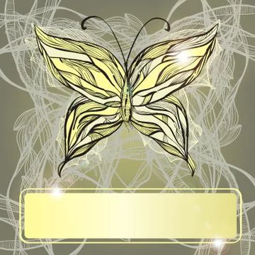 Vector hand drawn beautiful butterfly, vintage style, frame for your text Stock Illustration