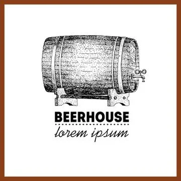 Vector hand drawn beer barrel. Logo Template Stock Illustration