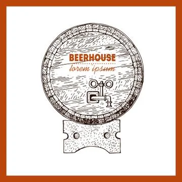 Vector hand drawn beer barrel. Logo Template Stock Illustration