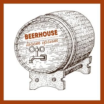 Vector hand drawn beer barrel. Logo Template Stock Illustration