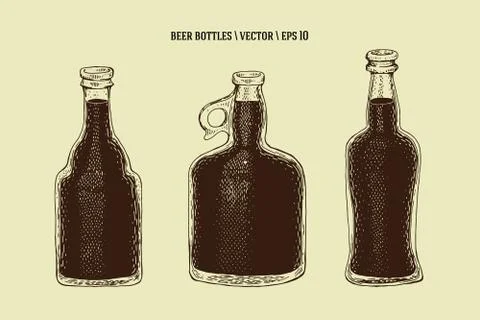 Vector hand drawn beer bottle Stock Illustration