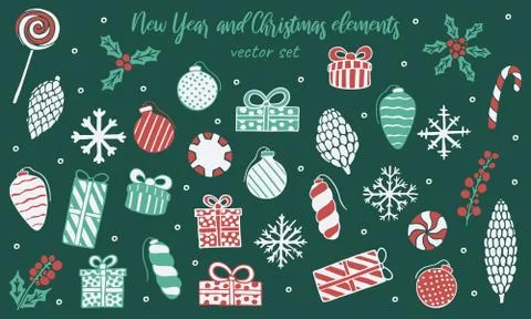 Vector hand drawn big set of New Year and Christmas elements イラスト素材
