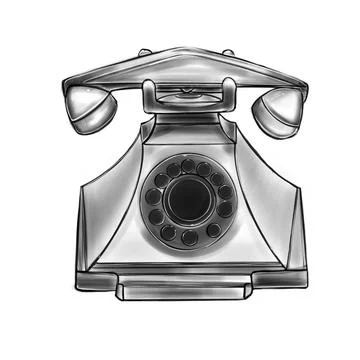 Vector hand drawn black and white illustration of landline rotary phone Stock Illustration