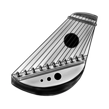 Vector hand drawn black and white illustration of gusli musical instrument Stock Illustration