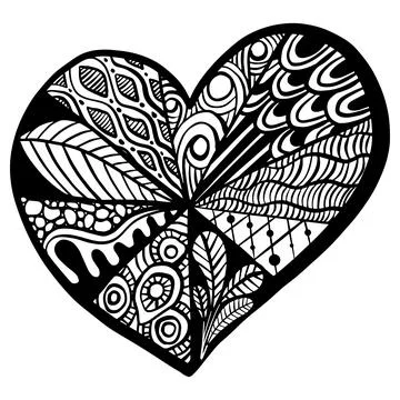 Vector Hand drawn black hearts in zentangle style. Zen doodle Pattern for Stock Illustration