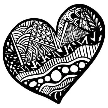 Vector Hand drawn black hearts in zentangle style. Zen doodle Pattern for Stock Illustration