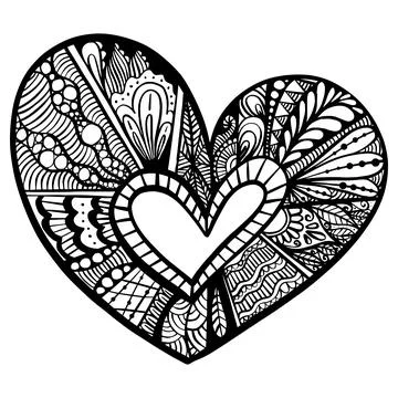 Vector Hand drawn black hearts in zentangle style. Zen doodle Pattern for Stock Illustration