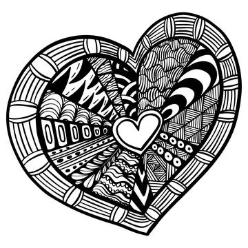 Vector Hand drawn black hearts in zentangle style. Zen doodle Pattern for Stock Illustration