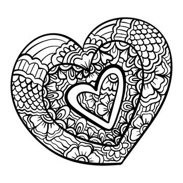 Vector Hand drawn black hearts in zentangle style. Zen doodle Pattern for Stock-Illustration