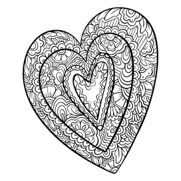Vector Hand drawn black hearts in zentangle style. Zen doodle Pattern for Stock Illustration