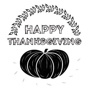 Vector hand drawn black pampkin and thanksgiving inspirational quote on white Stock Illustration
