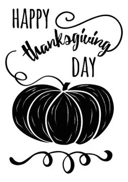 Vector hand drawn black pampkin and thanksgiving inspirational quote on white Illustrazione stock