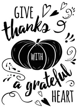 Vector hand drawn black pampkin and thanksgiving inspirational text Give than Stock Illustration
