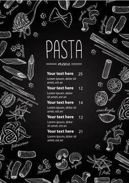 Vector hand drawn blackboard pasta menu. Stock Illustration