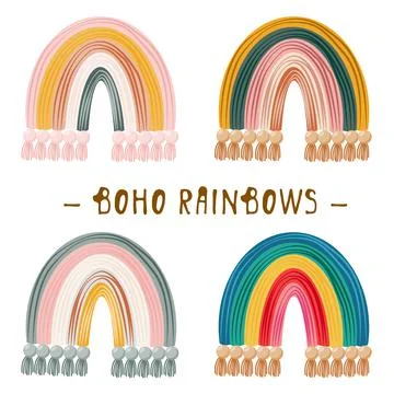 Vector hand drawn boho clipart for nursery decoration with cute rainbows Stock Illustration