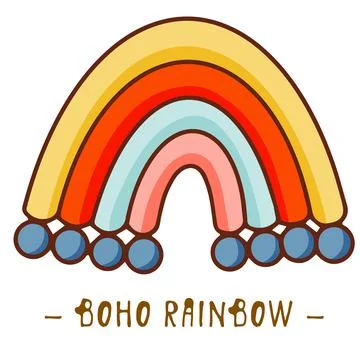 Vector hand drawn boho clipart for nursery decoration with cute rainbows Stock Illustration