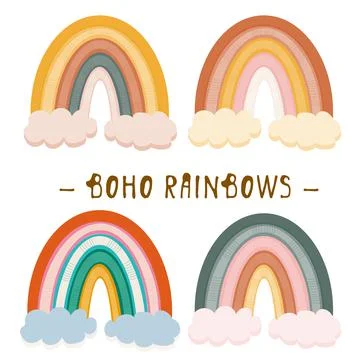 Vector hand drawn boho clipart for nursery decoration with cute rainbows Stock Illustration