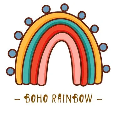 Vector hand drawn boho clipart for nursery decoration with cute rainbows Stock Illustration