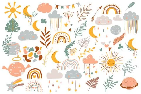 Vector hand drawn boho clipart. Stock Illustration