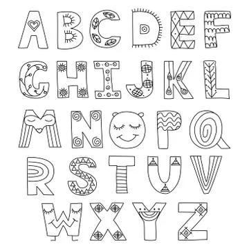 Vector hand drawn boho or ethnic style lettering / alphabet set Stock Illustration