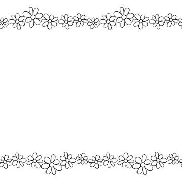 Vector hand drawn border, frame of small outline black flowers chamomiles in  스톡 일러스트