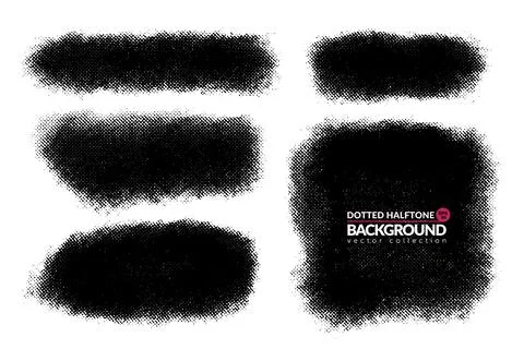 Vector hand drawn brush strokes with dotted halftone effect. Monochrome desig Stock Illustration