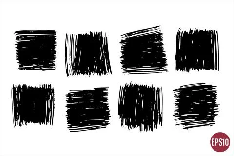 Vector hand drawn brush strokes set. Square artistic monochrome backgrounds.. Stock Illustration