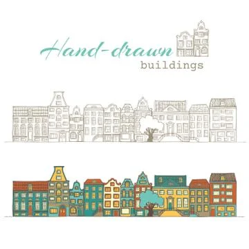 Vector hand-drawn buildings. Stock Illustration